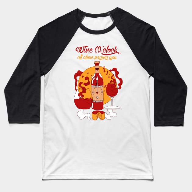 Red and Gold Wine O'Clock Baseball T-Shirt by kenallouis